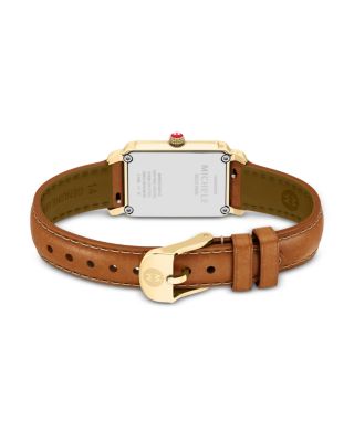 Deco Park 18K Gold-Plated Brown Leather Watch, 23mm x 29mm