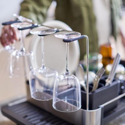 Extend Steel Plus Expandable Dish Rack with Wine Glass Holder - Black