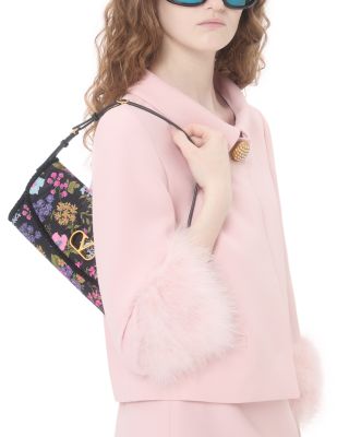 DeVain VLogo Moir&eacute; Papier Floral Fabric Small Shoulder Bag