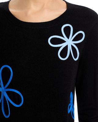 Crewneck Floral Applique Pullover Sweater