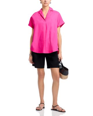 Poplin Collar Short Sleeve Pullover Top