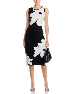 Two Tone Jacquard Graphic Floral Sweater Dress