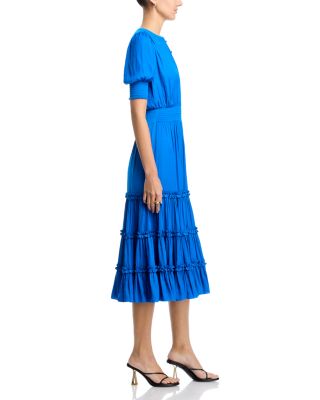Elbow Sleeve Split Neck Tiered Dress