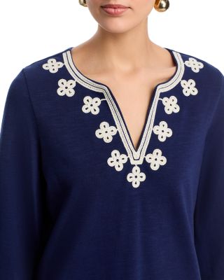 Sunset Harbor Embroidered Three Quarter Sleeve Dress