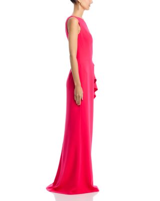 Crepe One Shoulder Side Drape Cascade Ruffle Gown