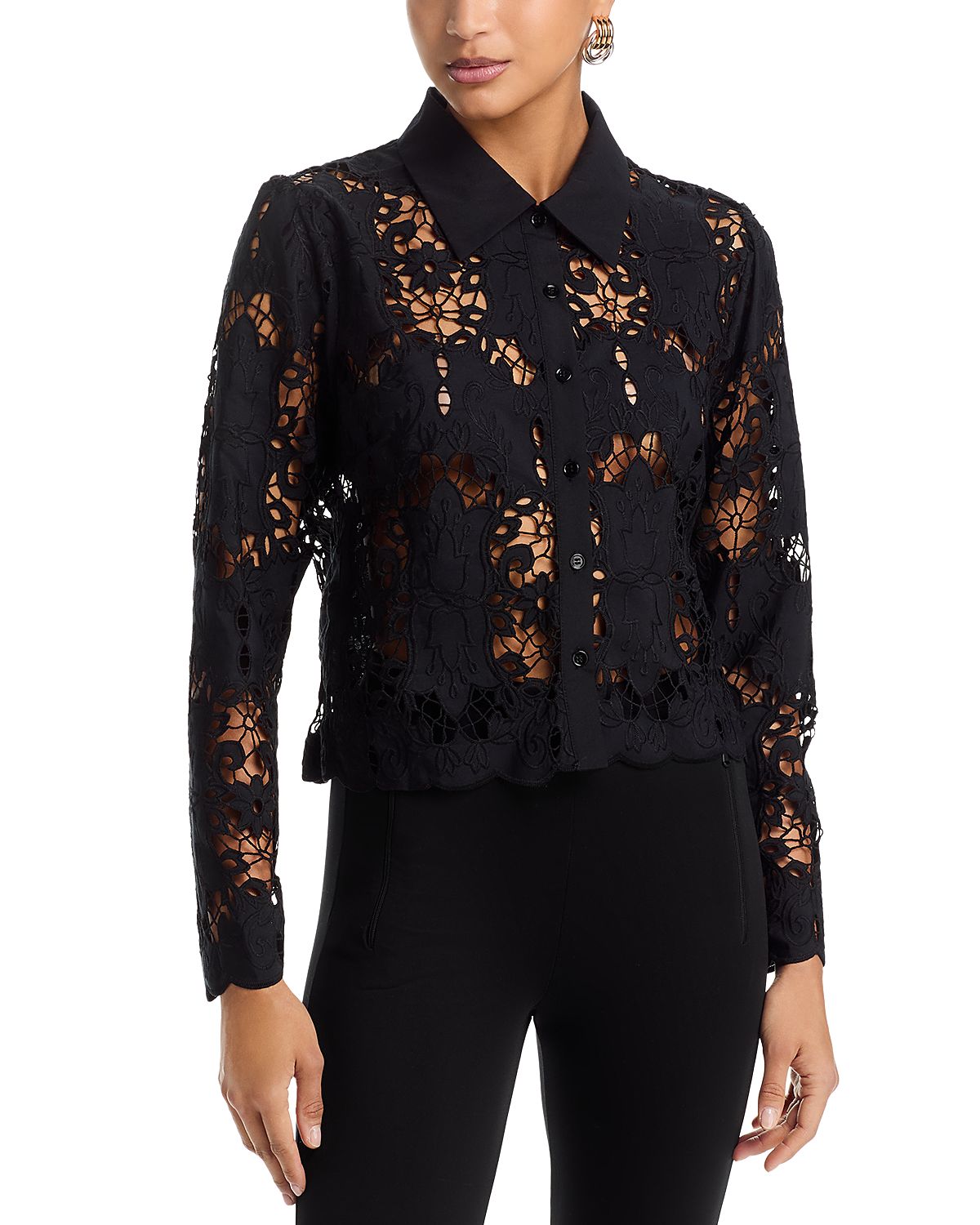 Aqua Lace Crop Long Sleeve Blouse - Exclusive