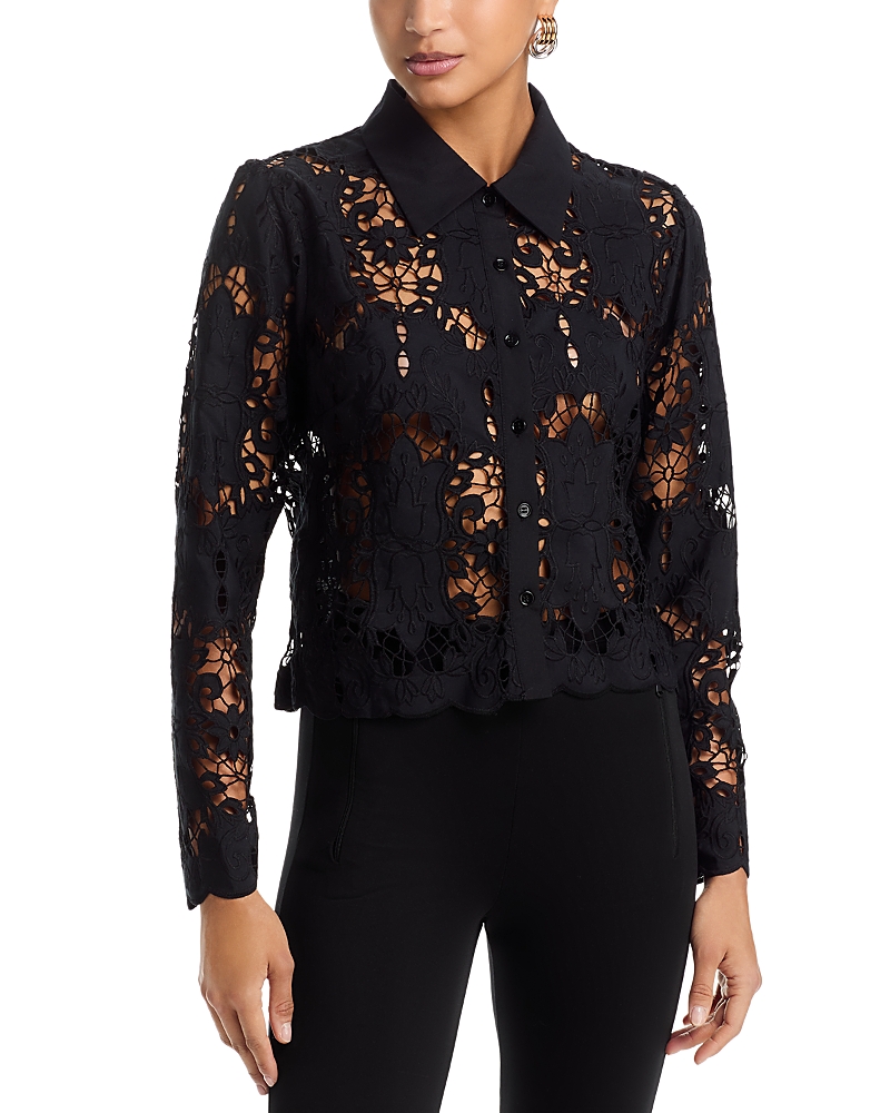Aqua Lace Crop Long Sleeve Blouse - Exclusive