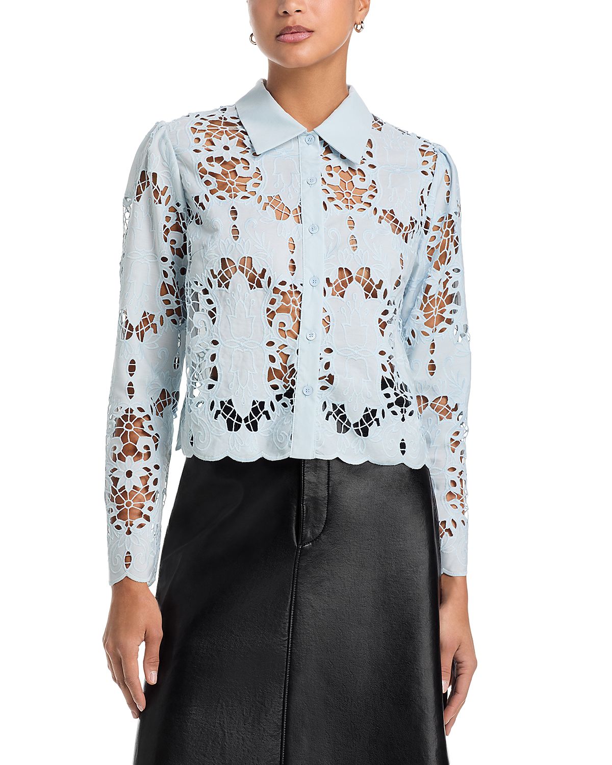 Aqua Lace Crop Long Sleeve Blouse - Exclusive