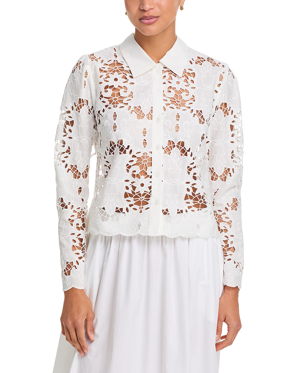 Aqua Lace Crop Long Sleeve Blouse - Exclusive