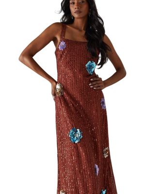 Hand Embellished Flower Burst Midi Dress