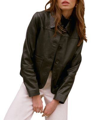  Women's Leather Pocket Detail Jacket