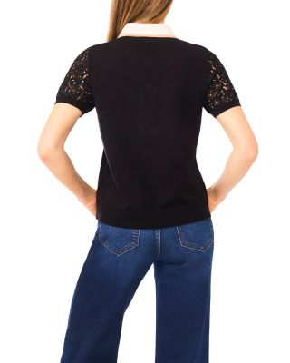 Polo Collar Lace Sleeve Top