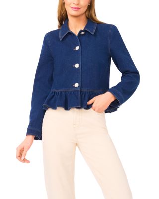 Long Sleeve Collared Peplum Denim Jacket
