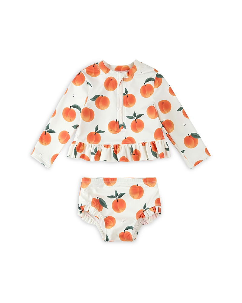 Firsts by petit lem Girls' Peaches Print Rash Guard Two Piece Swimsuit - Baby