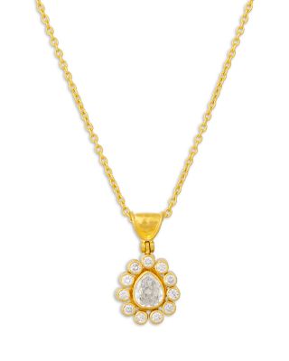 22K & 24K Yellow Gold Elements Diamond Flower Pendant Necklace, 16-18"