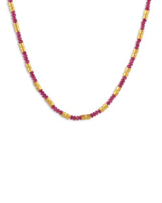 24K Yellow Gold Vertigo Ruby & Diamond Necklace, 17.5"