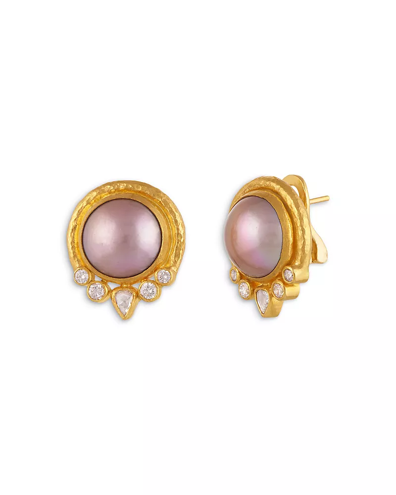 Gurhan 24K Yellow Gold Muse Mabe Cultured Pearl & Diamond Earrings