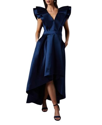 Frill Sleeve V-Neck Midi Dress