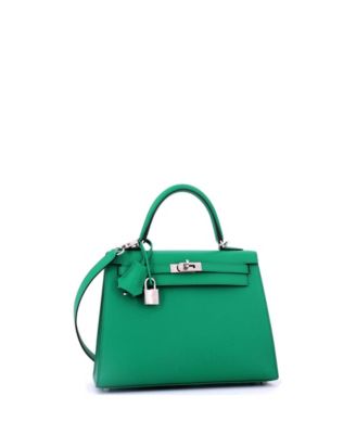 Kelly 25 Handbag Green Epsom with Palladium Hardware