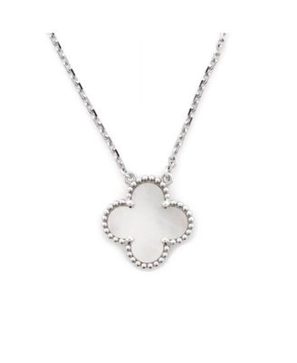  Vintage Alhambra Pendant Necklace 18K White Gold and Mother of Pearl, 16.25"