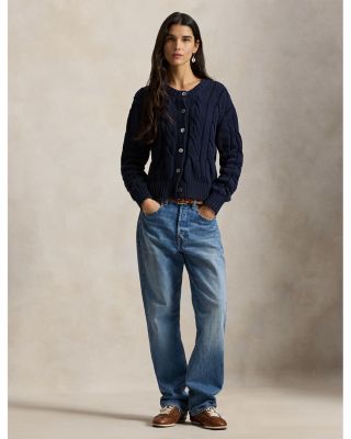 Crewneck Cable Knit Cardigan Sweater