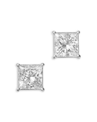 Certified Lab Grown Diamond Princess Stud Earrings in 18K White Gold, 3.96 tcw