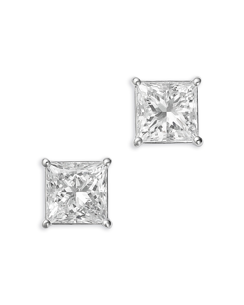 Bloomingdale's Fine Collection Luxe Collection Certified Lab Grown Diamond Princess Stud Earrings in 18K White Gold, 3.96 tcw