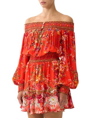 Ol&eacute; Ol&eacute; Silk Off Shoulder Short Dress