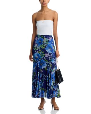 Floral Print Fishtail Mesh Maxi Skirt - Exclusive