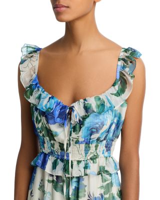 Floral Leaf Ruffle Smocked Maxi Dress - Exclusive 