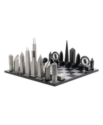  Stainless Steel London vs Chicago with B/W Hatch Chess board Game Set - 14+ Years