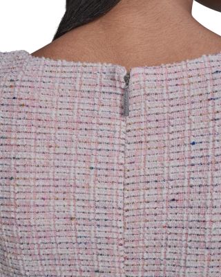 Square Neck Knit Tweed Puff Sleeve Flounce Hem Dress