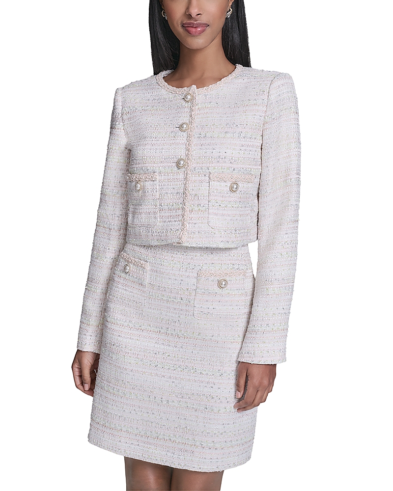 Karl Lagerfeld Paris Multicolor Metallic Tweed Cropped Jacket