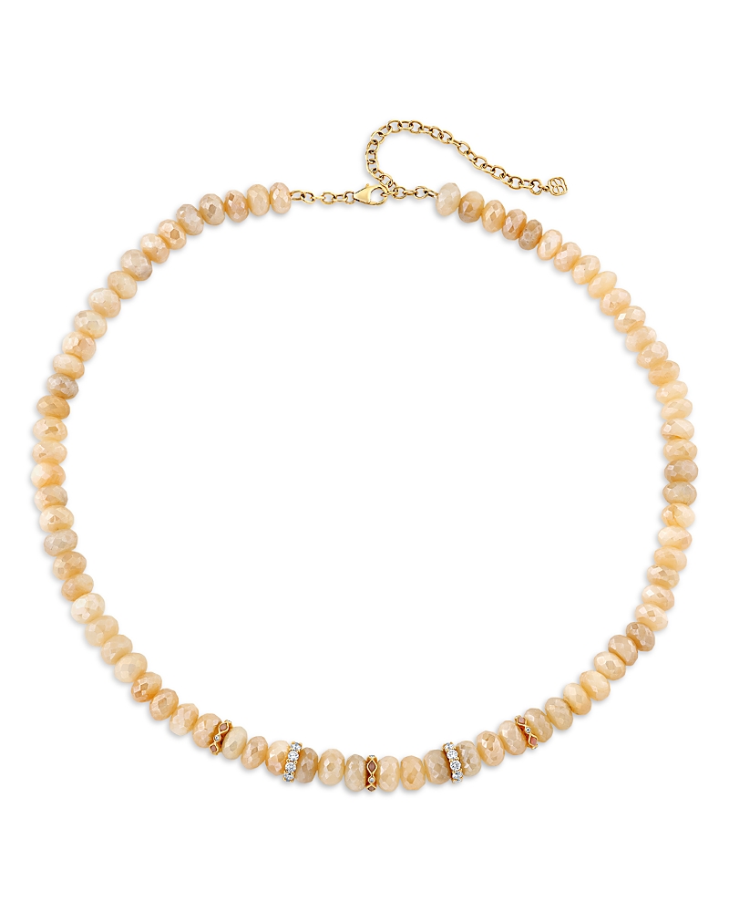 Sydney Evan 14K Yellow Gold Core Sand Moonstone & Diamond Collar Necklace, 17-20