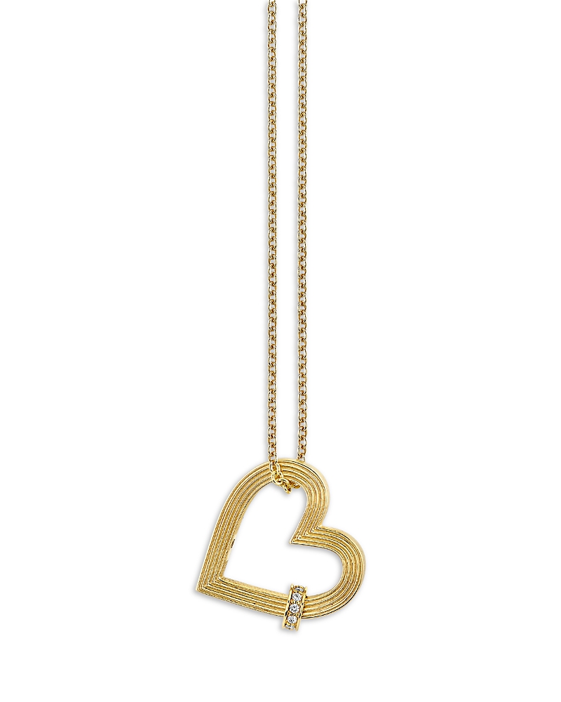 Sydney Evan 14K Yellow Gold Diamond Fluted Heart Necklace, 16