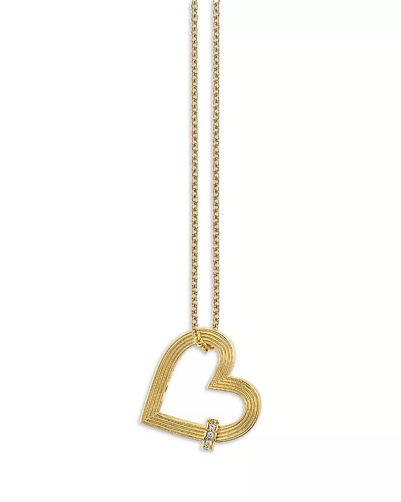 Sydney Evan 14K Yellow Gold Diamond Fluted Heart Necklace, 16