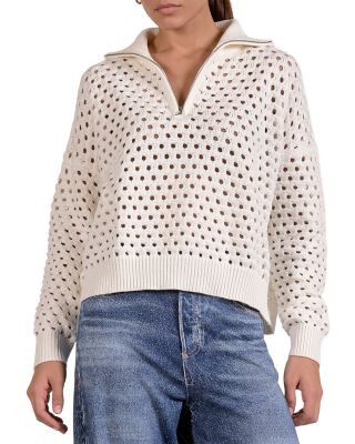 Open Knit Half Zip Sweater