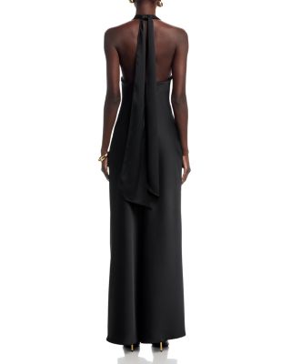 Long Satin Draped Halter Dress