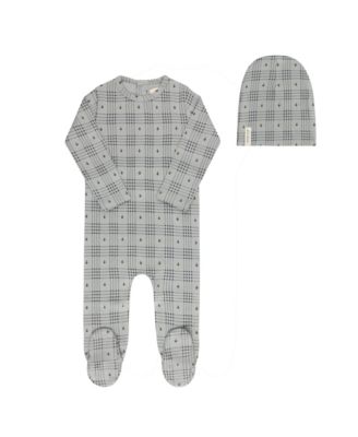  Unisex Cotton Floral Plaid Collection Footie + Beanie - Baby