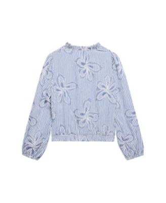  Women's Striped Embroidered Floral Blouse