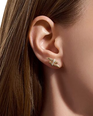 14K Yellow Gold Spear Diamond Stud Earrings