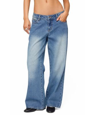  Petite Magda Acid Wash Low Rise Baggy Jeans