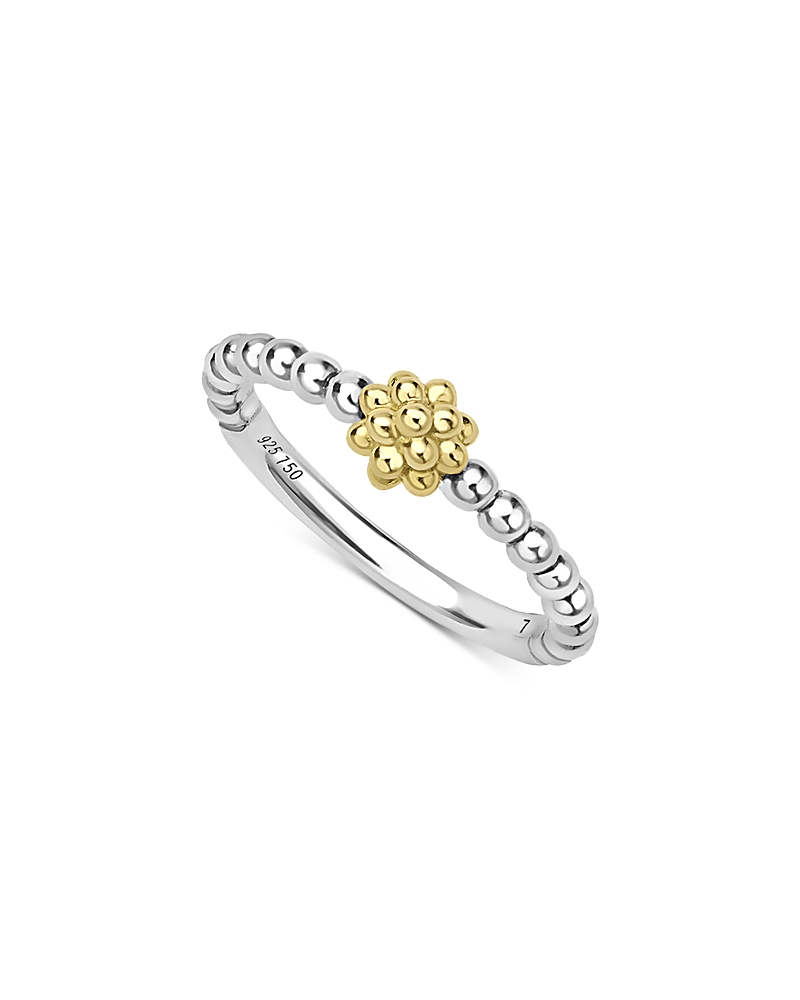 Lagos 18K Yellow Gold & Sterling Silver Caviar Icon Beaded Stack Ring