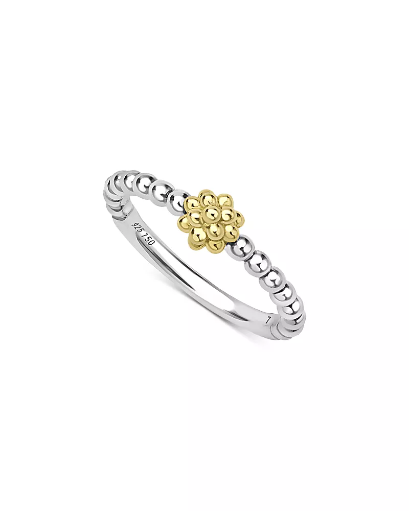 Lagos 18K Yellow Gold & Sterling Silver Caviar Icon Beaded Stack Ring