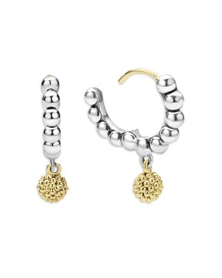 18K Yellow Gold & Sterling Silver Caviar Icon Ball Dangle Beaded Hoop Earrings