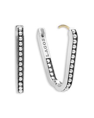 Sterling Silver Signature Caviar Beaded Linear Hoop Earrings