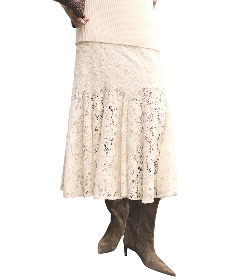 Mint Velvet Women's Lace Flounce Midi Skirt