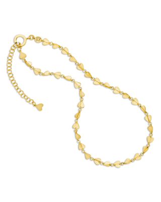 18K Yellow Gold Endless Wings of Love Folded Heart Choker Necklace, 13-16"
