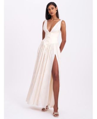  Sabrina High Slit Jacquard Maxi Dress