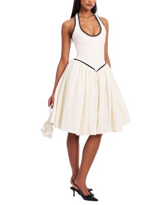  Natalie U Neck Halter Drop Waist Tweed Midi Dress